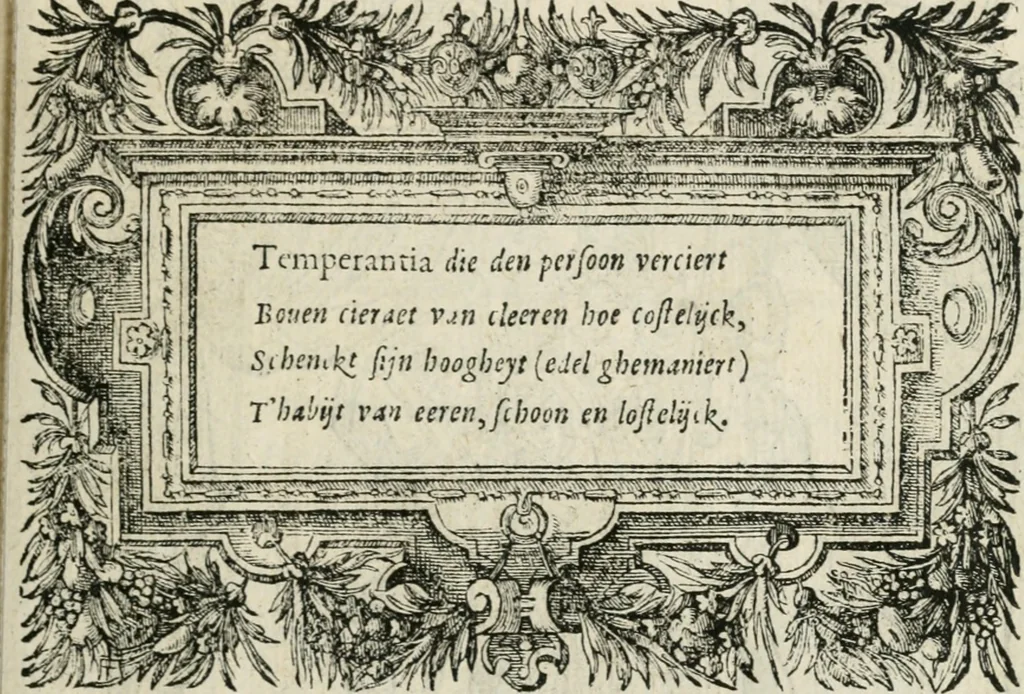 An illustration from Sommare beschrijuinghe vãde triumphelijcke incomst vanden doorluchtighen ende hooghgheboren aerts-hertoge Matthias : binnen die princelijcke stadt van Brussele : in t'iaer ons Heeren M.D.LXXVIII. den xviij dach Januarij : midtsgaders die tanneelen, poincten, figuren ende spectaculen, die inde voorseyde incompste (ter eeren van sijne doorluchticheyt) zijn verthoont ghevveest, met meer ander saken, die doen ter tijt gheschiet zijn, 1579, leaf 58