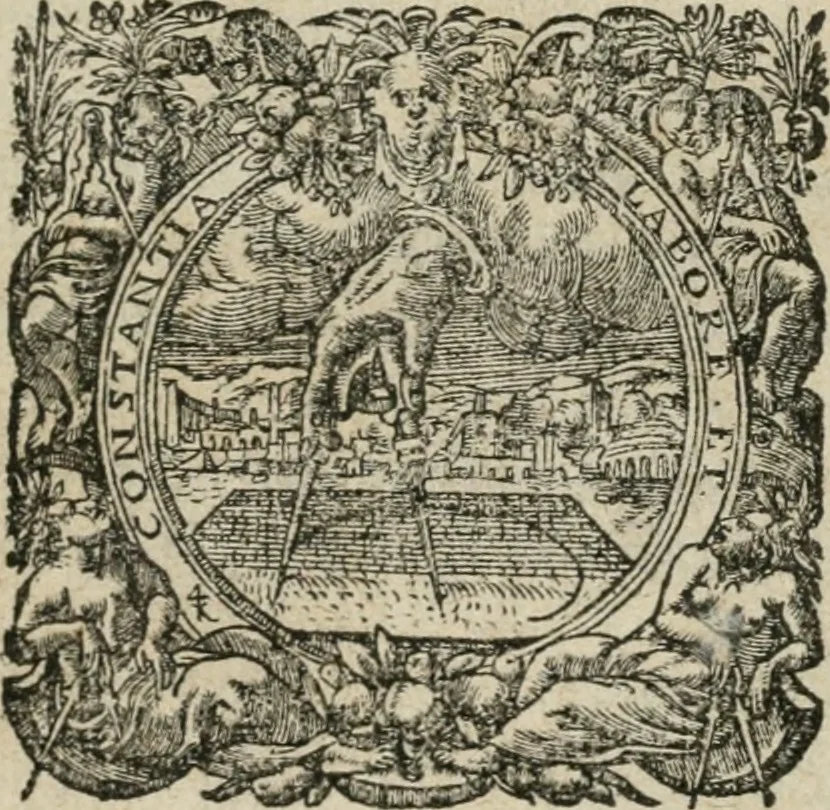 An illustration from Sommare beschrijuinghe vãde triumphelijcke incomst vanden doorluchtighen ende hooghgheboren aerts-hertoge Matthias : binnen die princelijcke stadt van Brussele : in t'iaer ons Heeren M.D.LXXVIII. den xviij dach Januarij : midtsgaders die tanneelen, poincten, figuren ende spectaculen, die inde voorseyde incompste (ter eeren van sijne doorluchticheyt) zijn verthoont ghevveest, met meer ander saken, die doen ter tijt gheschiet zijn, 1579, leaf 6