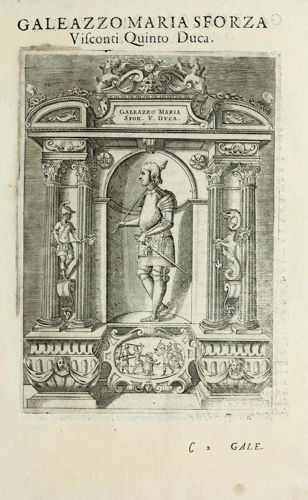 An illustration from Sommario delle vite de' dvchi di Milano, cosi Visconti, come Sforzeschi, 1584, leaf 27