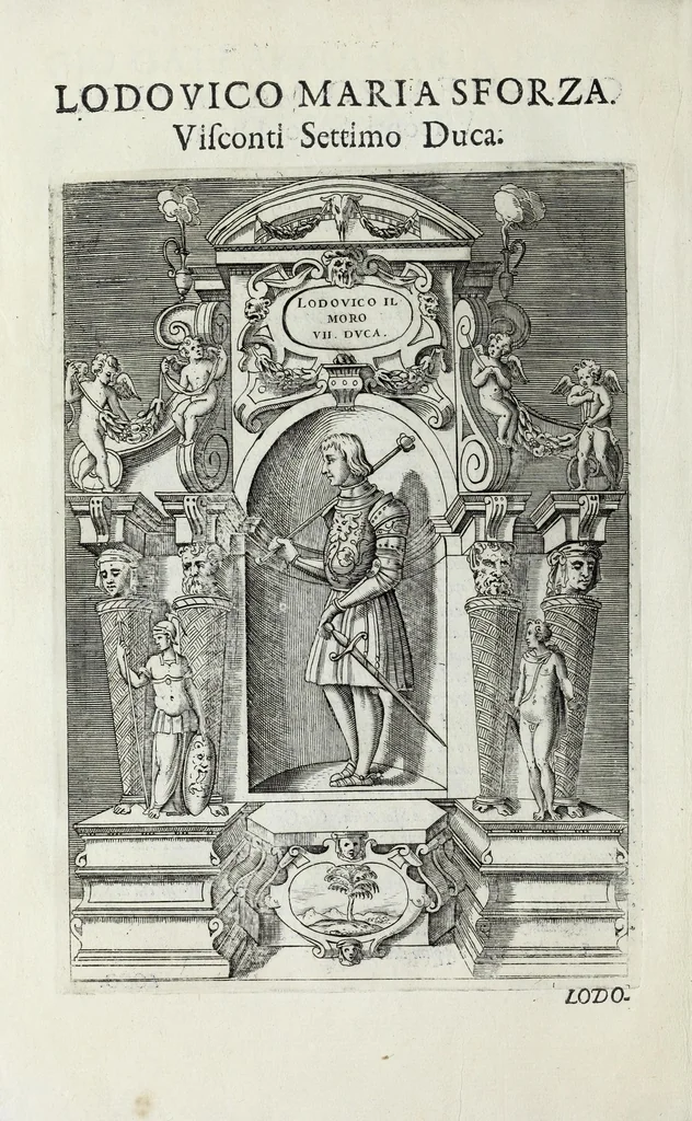 An illustration from Sommario delle vite de' dvchi di Milano, cosi Visconti, come Sforzeschi, 1584, leaf 32