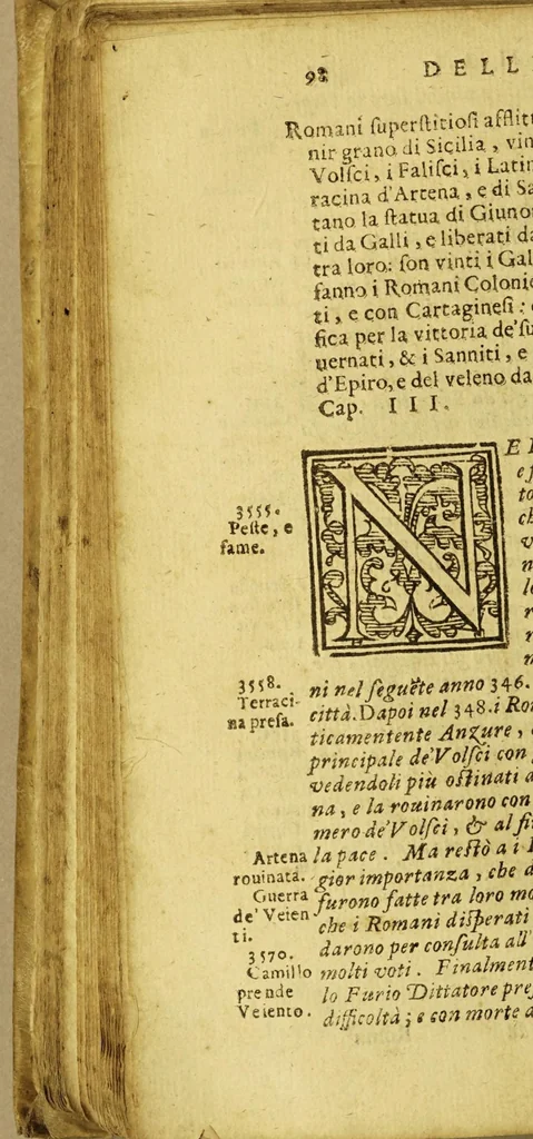 An illustration from Sommario istorico del dottor Michele Zappullo Napolitano. : Oue con occasione di celebrare i successi di quattro gran città, cioè di Gerusalem, di Roma, di Napoli, e di Venetia, e dell'Indie. ... : Segue poi vn discorso intorno alle tauole astronomiche., 1609, leaf 110