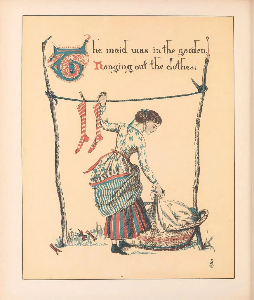 An illustration from The song of sixpence picture book : containing Sing a song of sixpence, Princess Belle Etoile, An alphabet of old friends, 1909, leaf 26