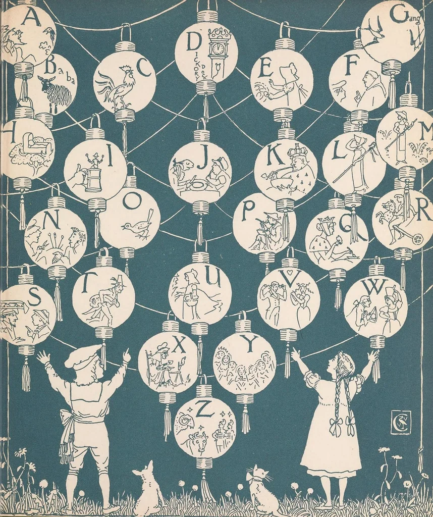 An illustration from The song of sixpence picture book : containing Sing a song of sixpence, Princess Belle Etoile, An alphabet of old friends, 1909, leaf 87