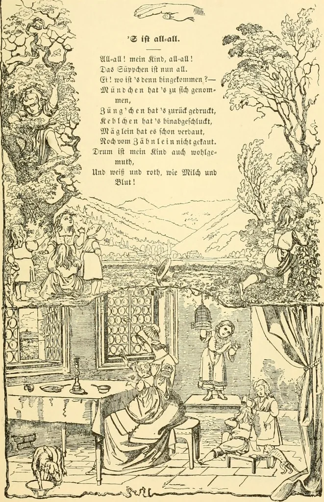 An illustration from The songs and music of Friedrich Froebel's Mother play (Mutter und kose lieder), 1901, leaf 32