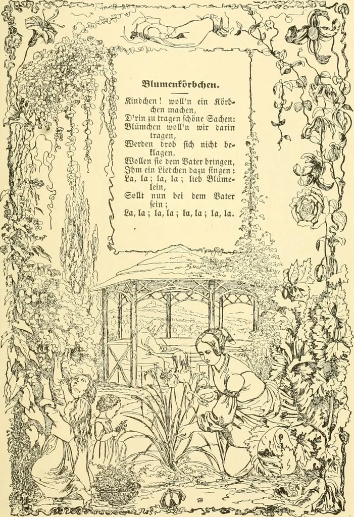 An illustration from The songs and music of Friedrich Froebel's Mother play (Mutter und kose lieder), 1901, leaf 64