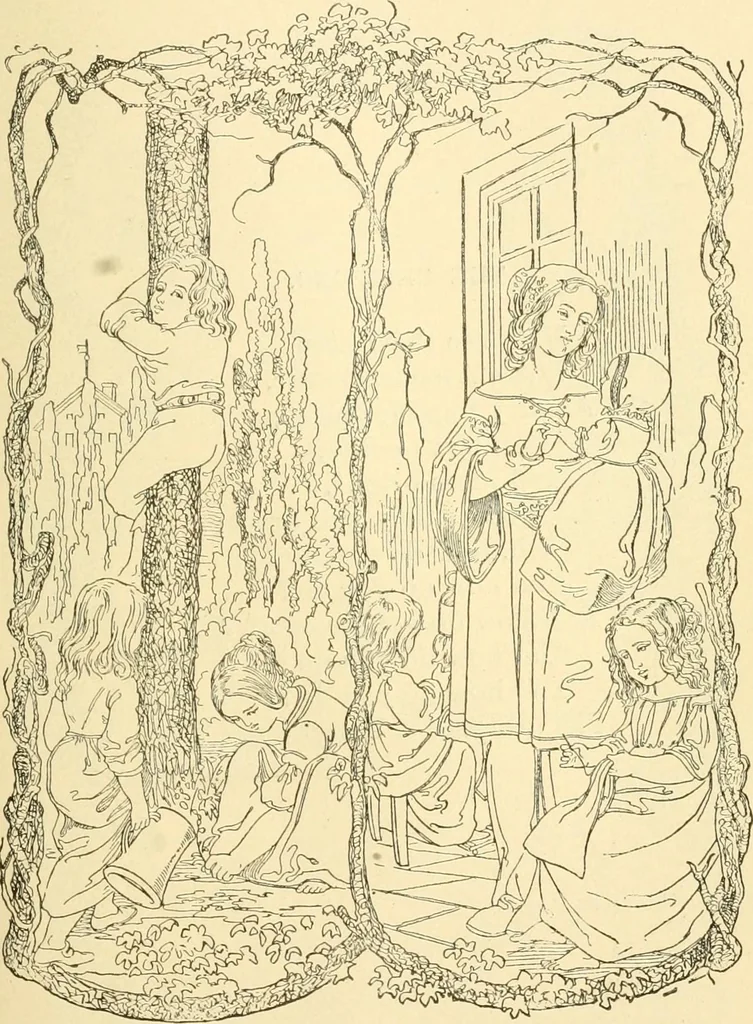 An illustration from The songs and music of Friedrich Froebel's Mother play (Mutter und kose lieder), 1901, leaf 70