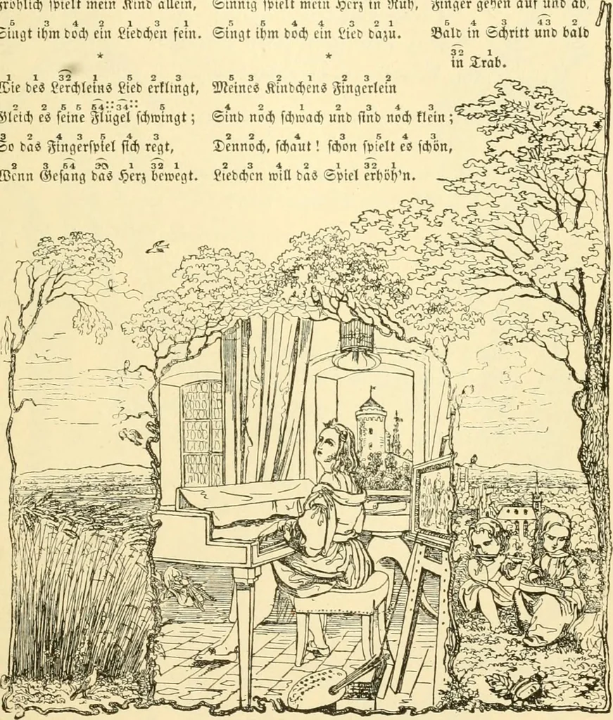 An illustration from The songs and music of Friedrich Froebel's Mother play (Mutter und kose lieder), 1901, leaf 84