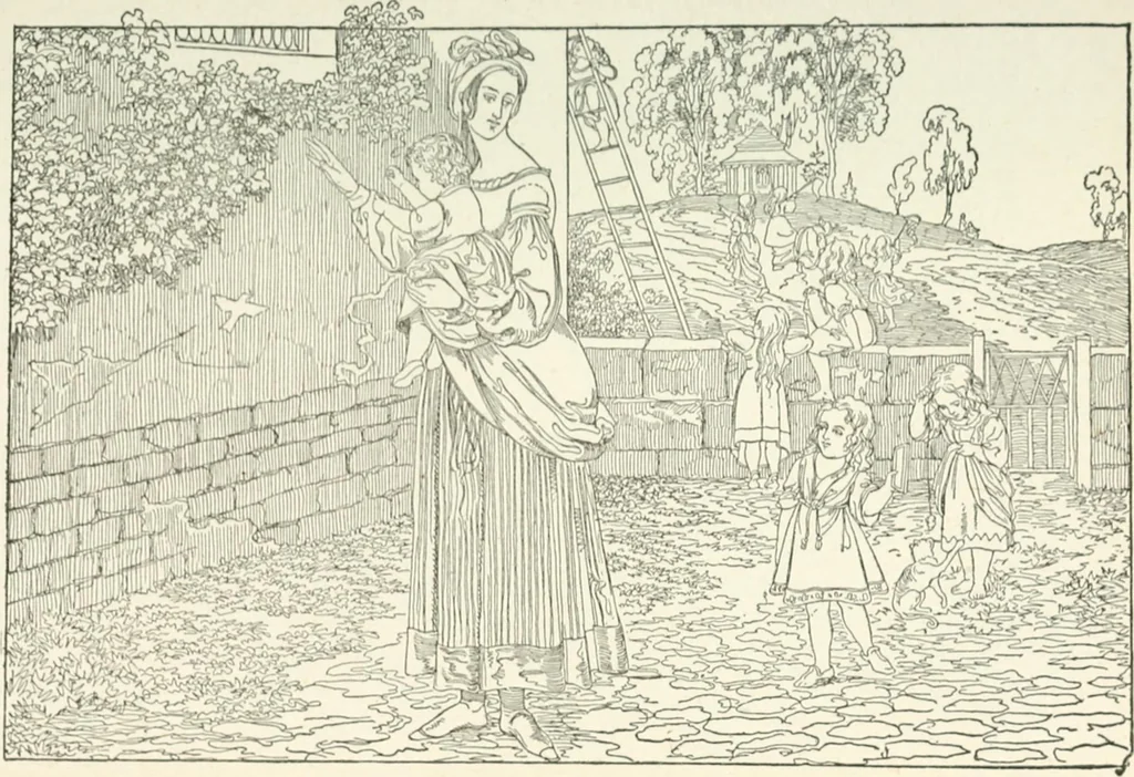 An illustration from The Songs and music of Friedrich Froebel's Mother play : (Mutter und kose lieder) : songs newly translated and furnished with new music, 1895, leaf 100