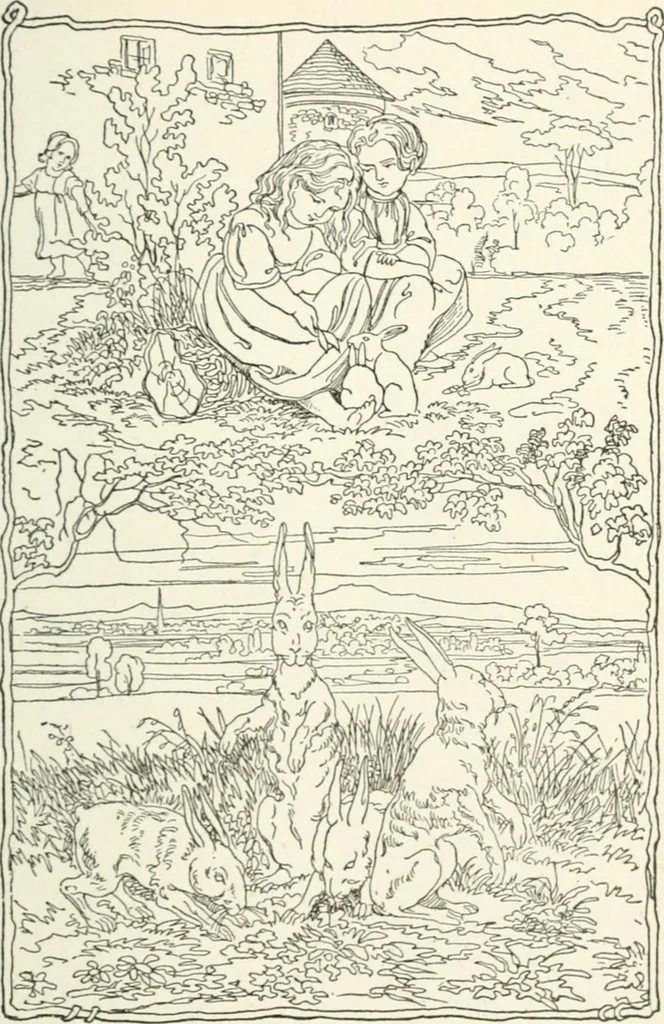 An illustration from The Songs and music of Friedrich Froebel's Mother play : (Mutter und kose lieder) : songs newly translated and furnished with new music, 1895, leaf 104