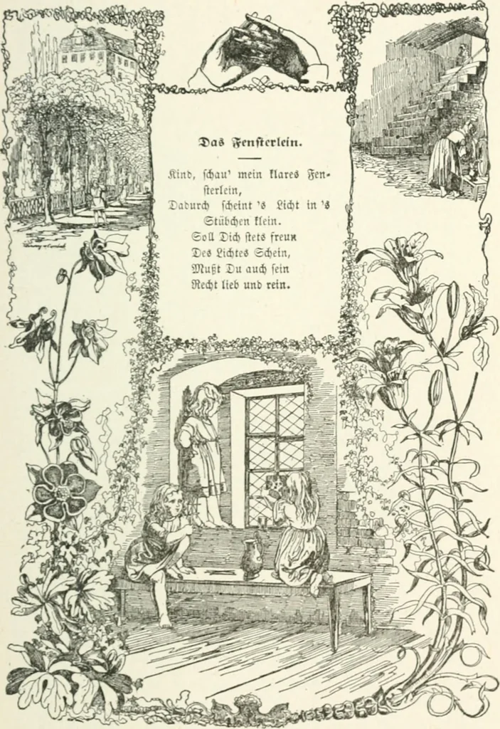An illustration from The Songs and music of Friedrich Froebel's Mother play : (Mutter und kose lieder) : songs newly translated and furnished with new music, 1895, leaf 112