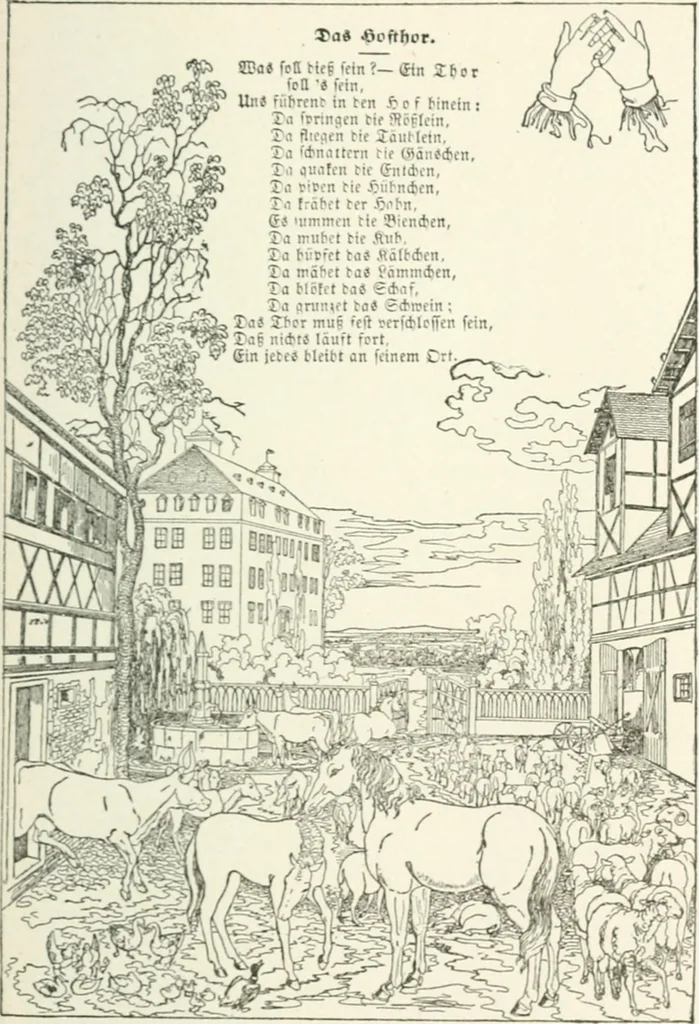 An illustration from The Songs and music of Friedrich Froebel's Mother play : (Mutter und kose lieder) : songs newly translated and furnished with new music, 1895, leaf 128