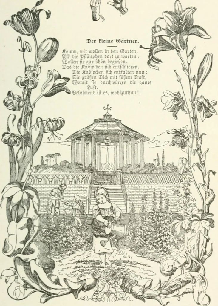 An illustration from The Songs and music of Friedrich Froebel's Mother play : (Mutter und kose lieder) : songs newly translated and furnished with new music, 1895, leaf 134
