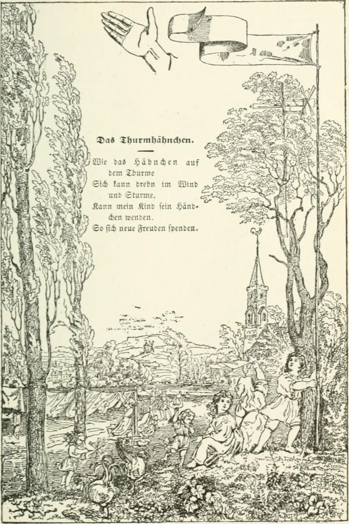 An illustration from The Songs and music of Friedrich Froebel's Mother play : (Mutter und kose lieder) : songs newly translated and furnished with new music, 1895, leaf 26