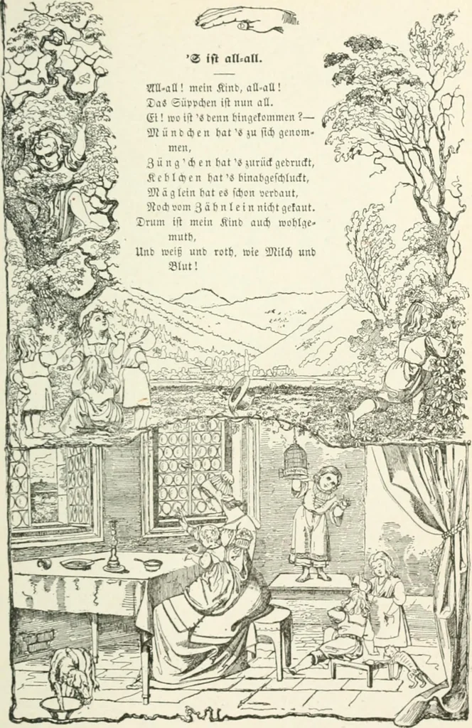 An illustration from The Songs and music of Friedrich Froebel's Mother play : (Mutter und kose lieder) : songs newly translated and furnished with new music, 1895, leaf 28