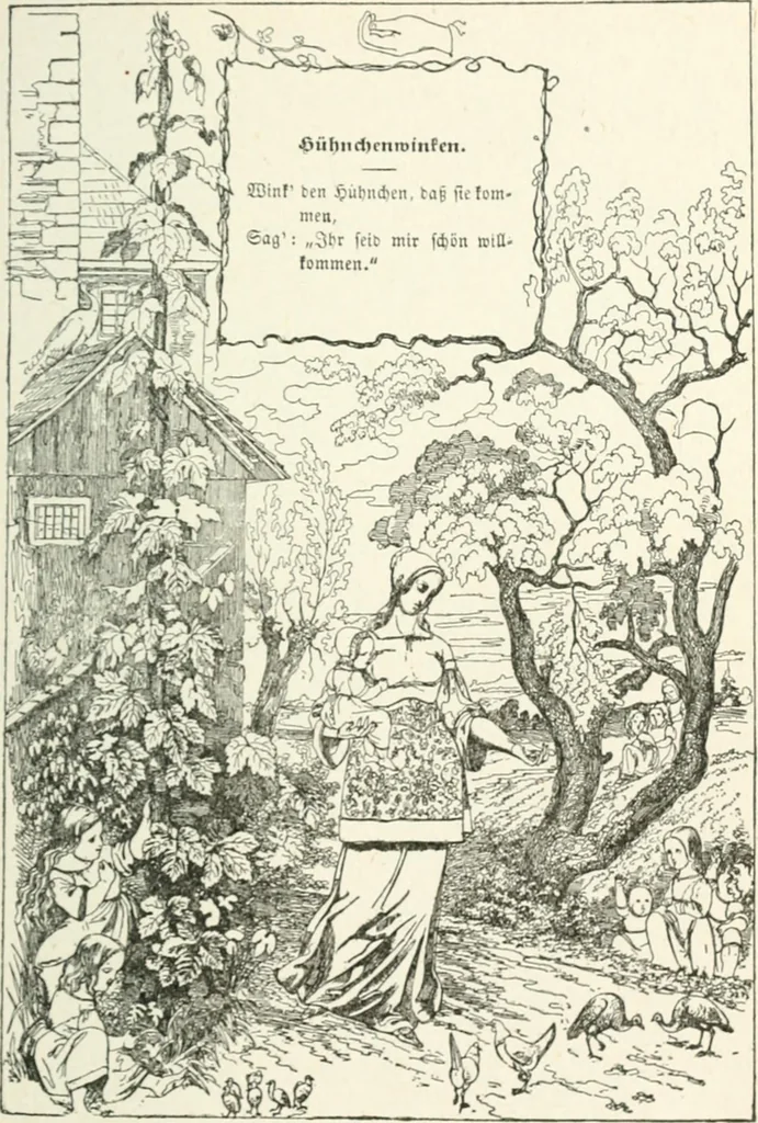 An illustration from The Songs and music of Friedrich Froebel's Mother play : (Mutter und kose lieder) : songs newly translated and furnished with new music, 1895, leaf 42