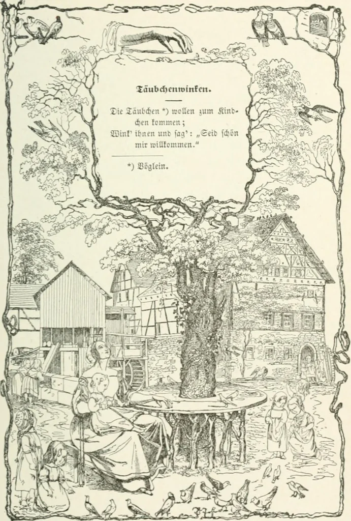 An illustration from The Songs and music of Friedrich Froebel's Mother play : (Mutter und kose lieder) : songs newly translated and furnished with new music, 1895, leaf 44