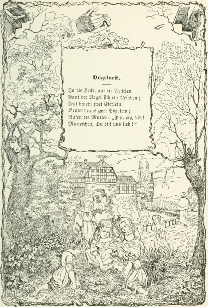An illustration from The Songs and music of Friedrich Froebel's Mother play : (Mutter und kose lieder) : songs newly translated and furnished with new music, 1895, leaf 56