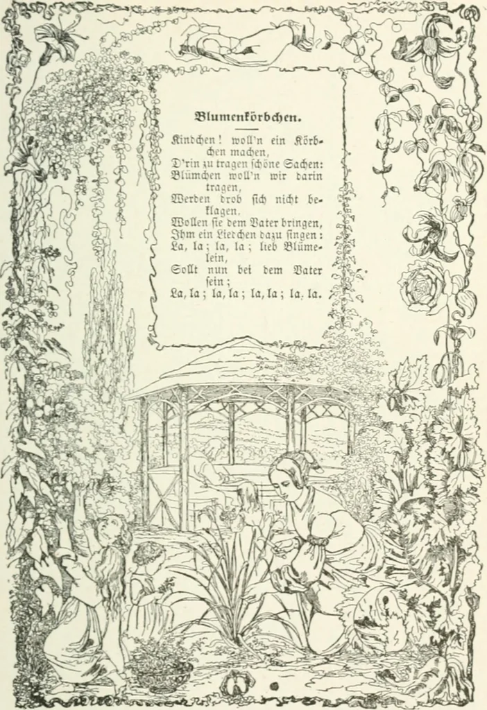 An illustration from The Songs and music of Friedrich Froebel's Mother play : (Mutter und kose lieder) : songs newly translated and furnished with new music, 1895, leaf 60
