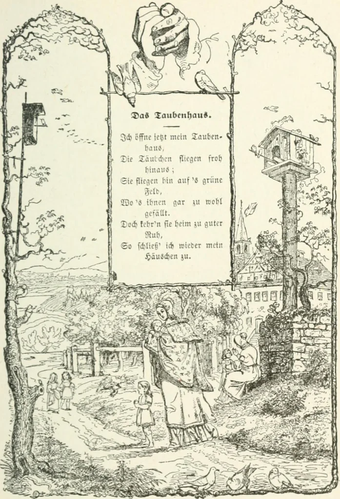 An illustration from The Songs and music of Friedrich Froebel's Mother play : (Mutter und kose lieder) : songs newly translated and furnished with new music, 1895, leaf 62