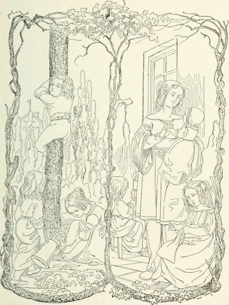 An illustration from The Songs and music of Friedrich Froebel's Mother play : (Mutter und kose lieder) : songs newly translated and furnished with new music, 1895, leaf 66