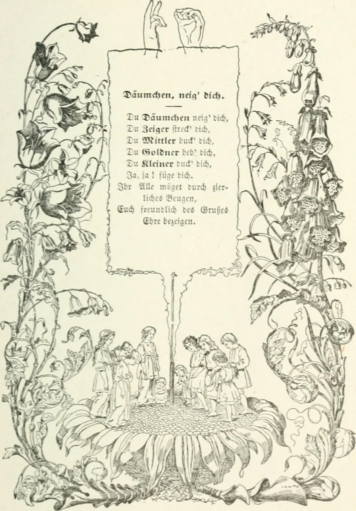 An illustration from The Songs and music of Friedrich Froebel's Mother play : (Mutter und kose lieder) : songs newly translated and furnished with new music, 1895, leaf 68