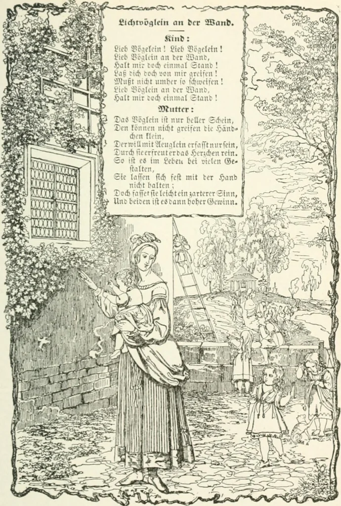 An illustration from The Songs and music of Friedrich Froebel's Mother play : (Mutter und kose lieder) : songs newly translated and furnished with new music, 1895, leaf 98