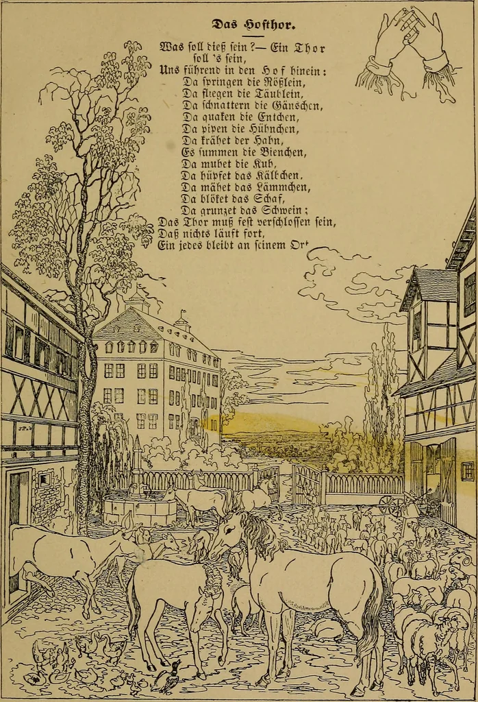 An illustration from The songs and music of Friedrich Froebel's Mother play (Mutter und kose Lieder), 1895, leaf 132
