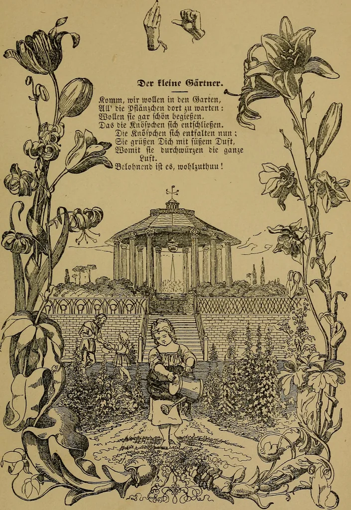 An illustration from The songs and music of Friedrich Froebel's Mother play (Mutter und kose Lieder), 1895, leaf 138