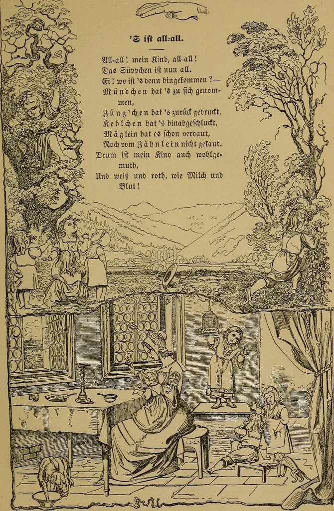 An illustration from The songs and music of Friedrich Froebel's Mother play (Mutter und kose Lieder), 1895, leaf 32