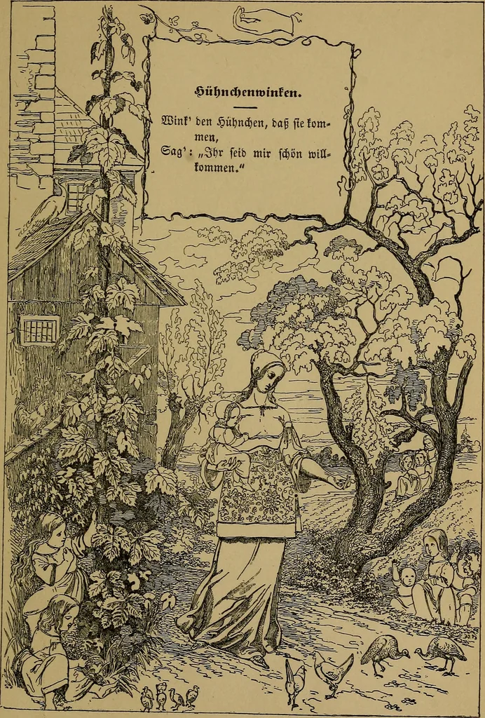 An illustration from The songs and music of Friedrich Froebel's Mother play (Mutter und kose Lieder), 1895, leaf 46