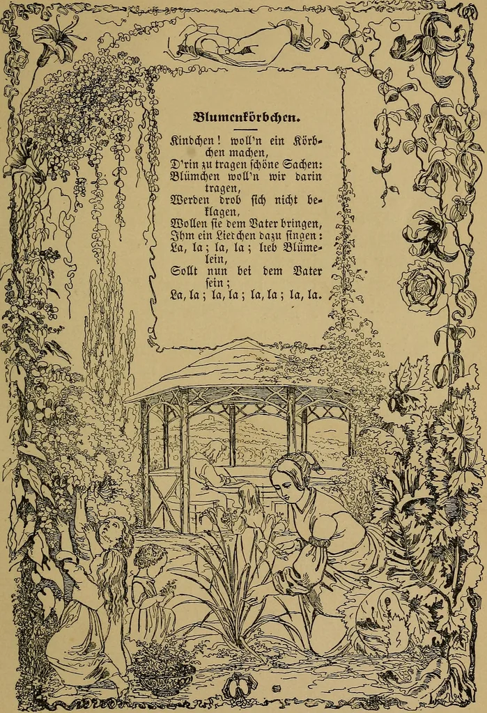 An illustration from The songs and music of Friedrich Froebel's Mother play (Mutter und kose Lieder), 1895, leaf 64