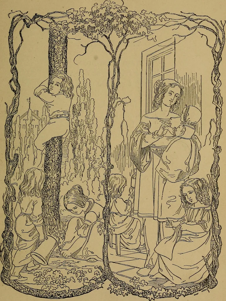 An illustration from The songs and music of Friedrich Froebel's Mother play (Mutter und kose Lieder), 1895, leaf 70