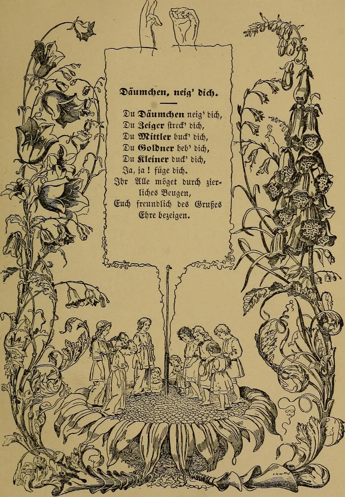 An illustration from The songs and music of Friedrich Froebel's Mother play (Mutter und kose Lieder), 1895, leaf 72