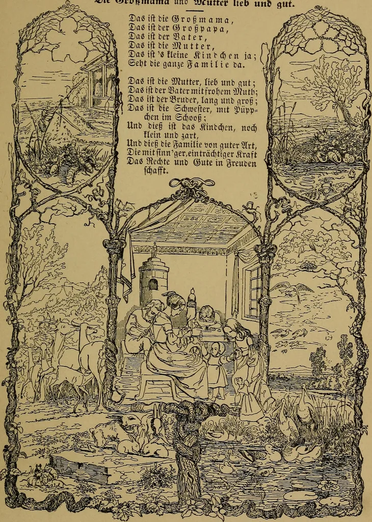 An illustration from The songs and music of Friedrich Froebel's Mother play (Mutter und kose Lieder), 1895, leaf 74