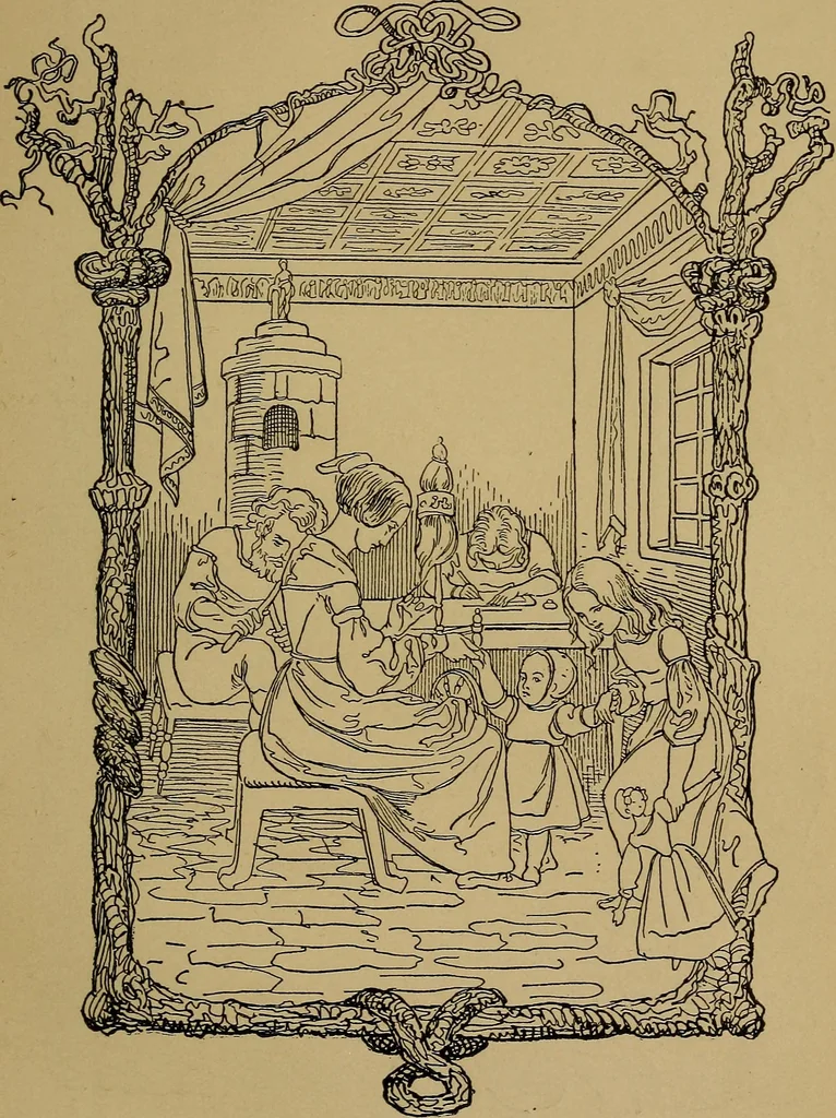 An illustration from The songs and music of Friedrich Froebel's Mother play (Mutter und kose Lieder), 1895, leaf 76