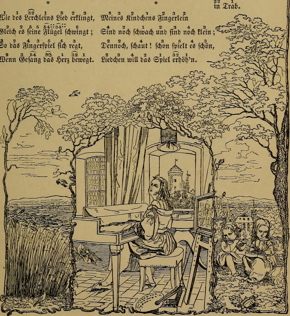 An illustration from The songs and music of Friedrich Froebel's Mother play (Mutter und kose Lieder), 1895, leaf 84