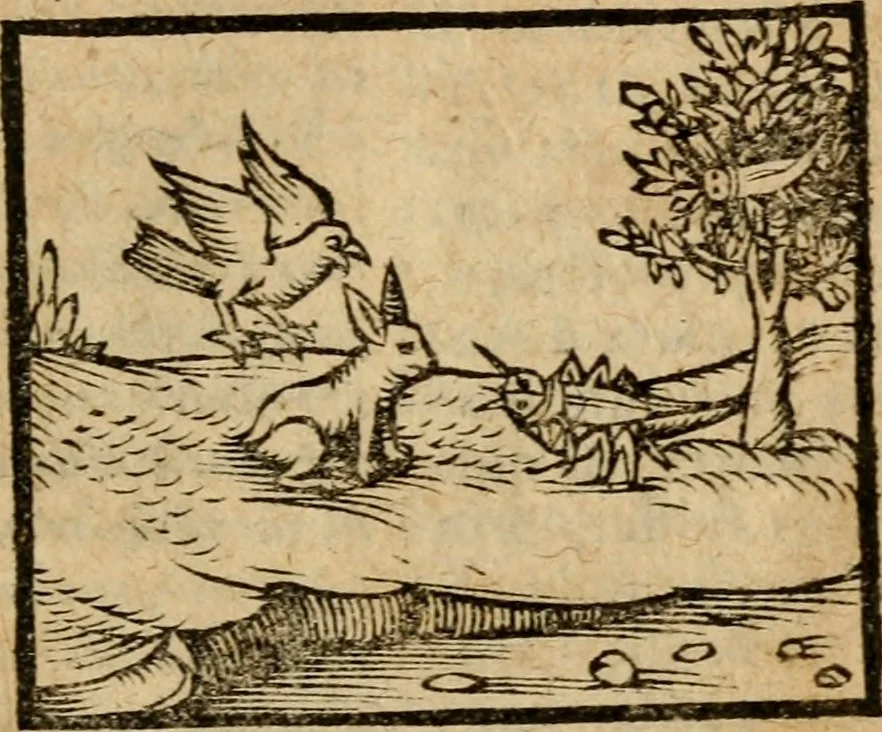 An illustration from Æsopi Phrygis Fabulae graece et latine, cum aliis quibusdam opusculis : quorum indicem sequens pagella indicabit, 1616, leaf 138