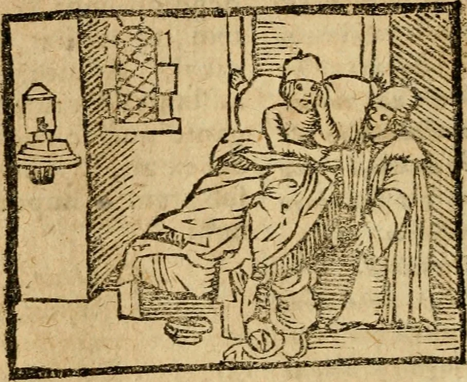 An illustration from Æsopi Phrygis Fabulae graece et latine, cum aliis quibusdam opusculis : quorum indicem sequens pagella indicabit, 1616, leaf 165
