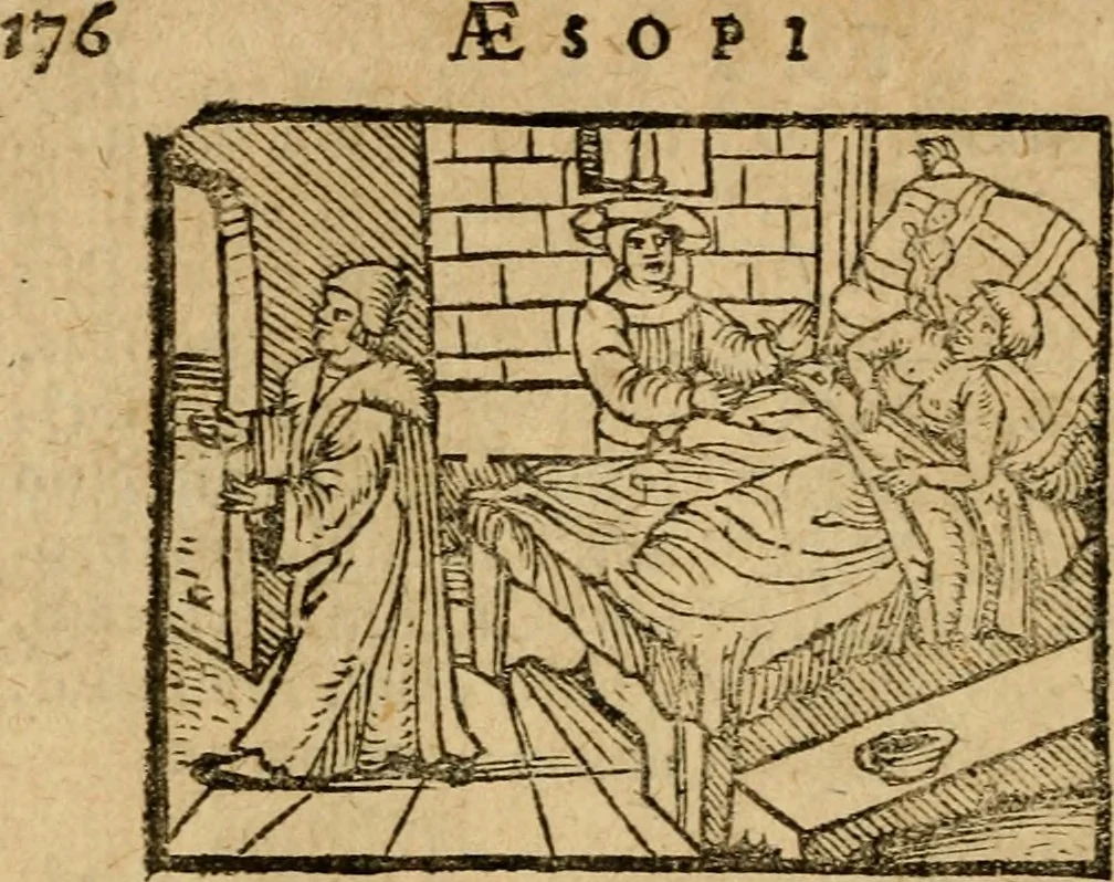 An illustration from Æsopi Phrygis Fabulae graece et latine, cum aliis quibusdam opusculis : quorum indicem sequens pagella indicabit, 1616, leaf 181