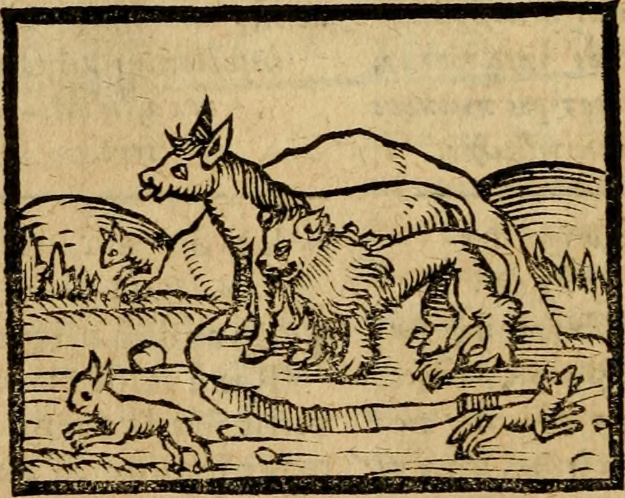 An illustration from Æsopi Phrygis Fabulae graece et latine, cum aliis quibusdam opusculis : quorum indicem sequens pagella indicabit, 1616, leaf 191