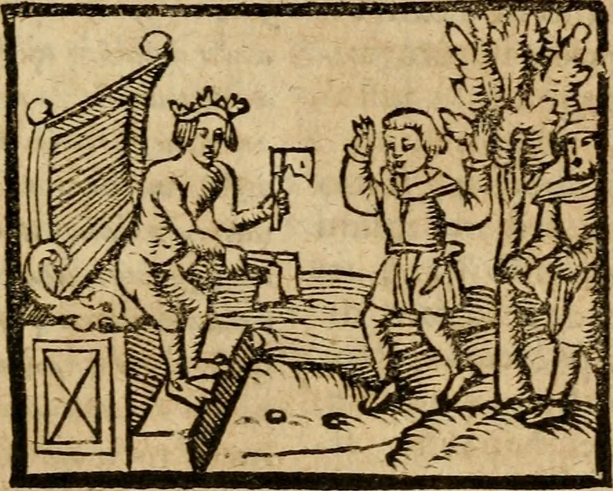 An illustration from Æsopi Phrygis Fabulae graece et latine, cum aliis quibusdam opusculis : quorum indicem sequens pagella indicabit, 1616, leaf 200