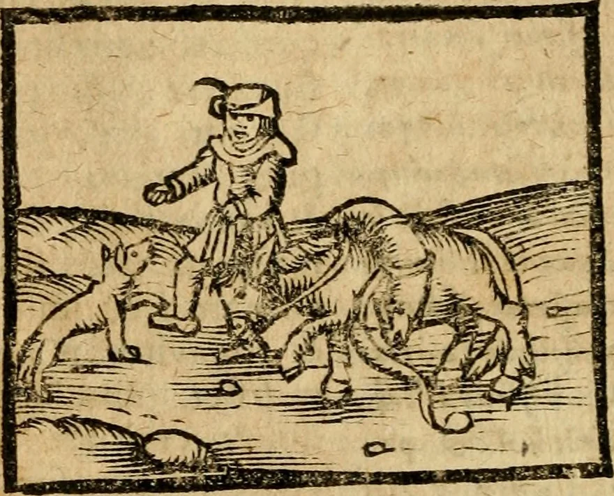 An illustration from Æsopi Phrygis Fabulae graece et latine, cum aliis quibusdam opusculis : quorum indicem sequens pagella indicabit, 1616, leaf 203
