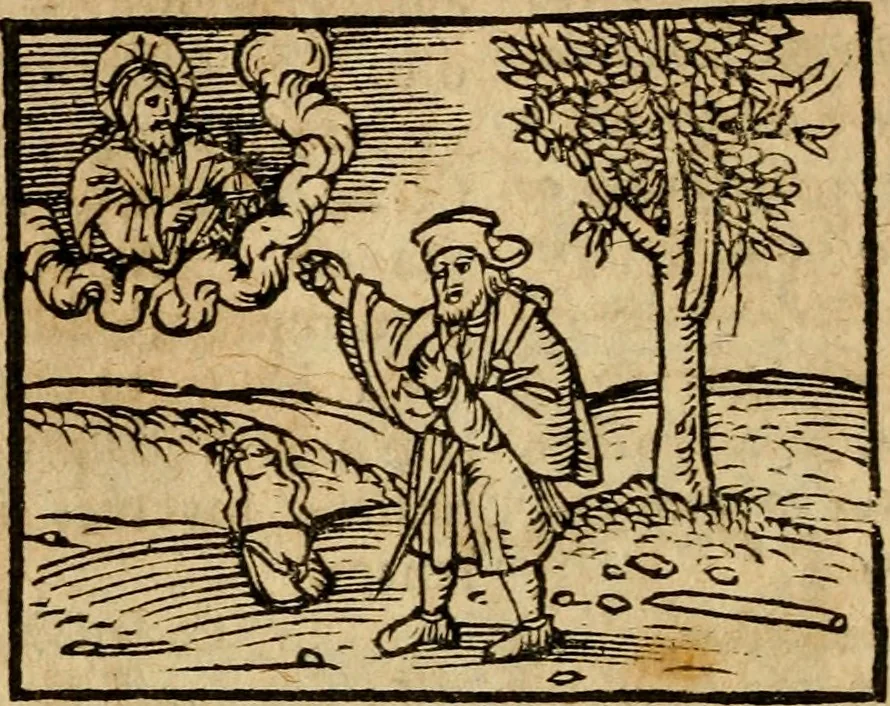 An illustration from Æsopi Phrygis Fabulae graece et latine, cum aliis quibusdam opusculis : quorum indicem sequens pagella indicabit, 1616, leaf 207