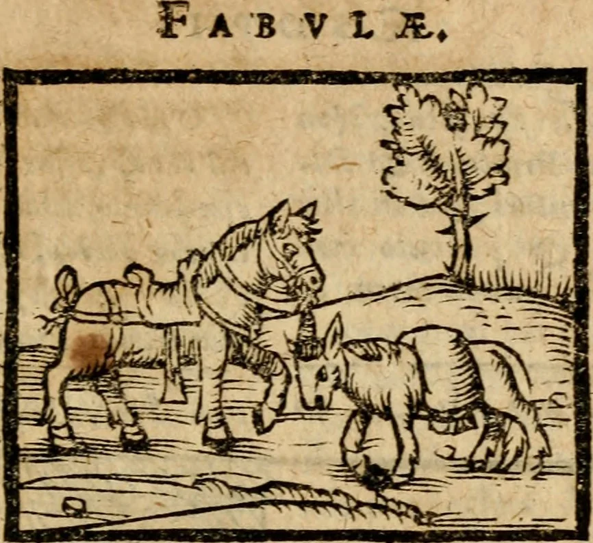 An illustration from Æsopi Phrygis Fabulae graece et latine, cum aliis quibusdam opusculis : quorum indicem sequens pagella indicabit, 1616, leaf 222