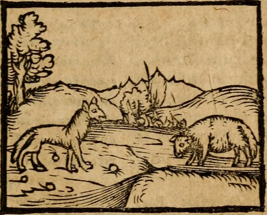 An illustration from Æsopi Phrygis Fabulae graece et latine, cum aliis quibusdam opusculis : quorum indicem sequens pagella indicabit, 1616, leaf 280