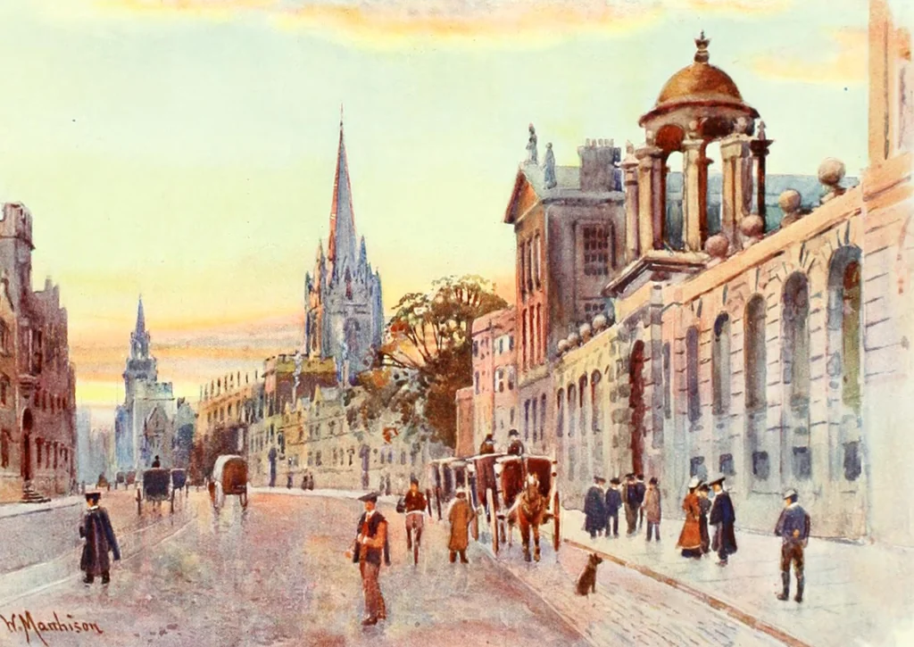 An illustration from Souvenir of the Oxford historical pageant : in aid of the Radcliffe Infirmary, Oxford Eye Hospital, etc., commemoration, 1907, June 27th 28th, 29th, and July 1st, 2d and 3d, 1907, leaf 12