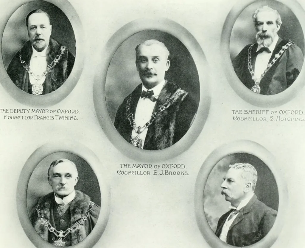An illustration from Souvenir of the Oxford historical pageant : in aid of the Radcliffe Infirmary, Oxford Eye Hospital, etc., commemoration, 1907, June 27th 28th, 29th, and July 1st, 2d and 3d, 1907, leaf 14
