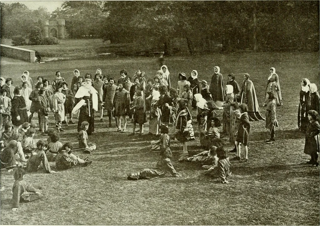 An illustration from Souvenir of the Oxford historical pageant : in aid of the Radcliffe Infirmary, Oxford Eye Hospital, etc., commemoration, 1907, June 27th 28th, 29th, and July 1st, 2d and 3d, 1907, leaf 35