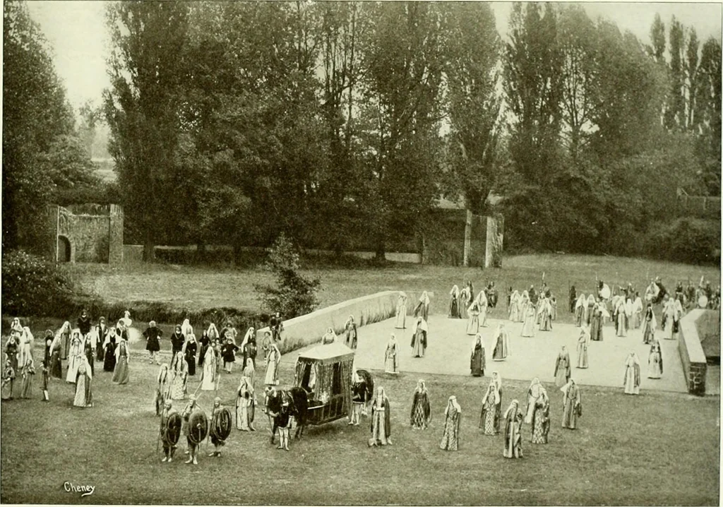An illustration from Souvenir of the Oxford historical pageant : in aid of the Radcliffe Infirmary, Oxford Eye Hospital, etc., commemoration, 1907, June 27th 28th, 29th, and July 1st, 2d and 3d, 1907, leaf 36