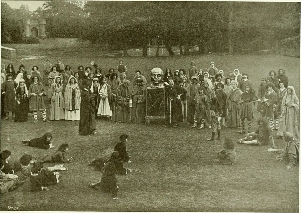 An illustration from Souvenir of the Oxford historical pageant : in aid of the Radcliffe Infirmary, Oxford Eye Hospital, etc., commemoration, 1907, June 27th 28th, 29th, and July 1st, 2d and 3d, 1907, leaf 38